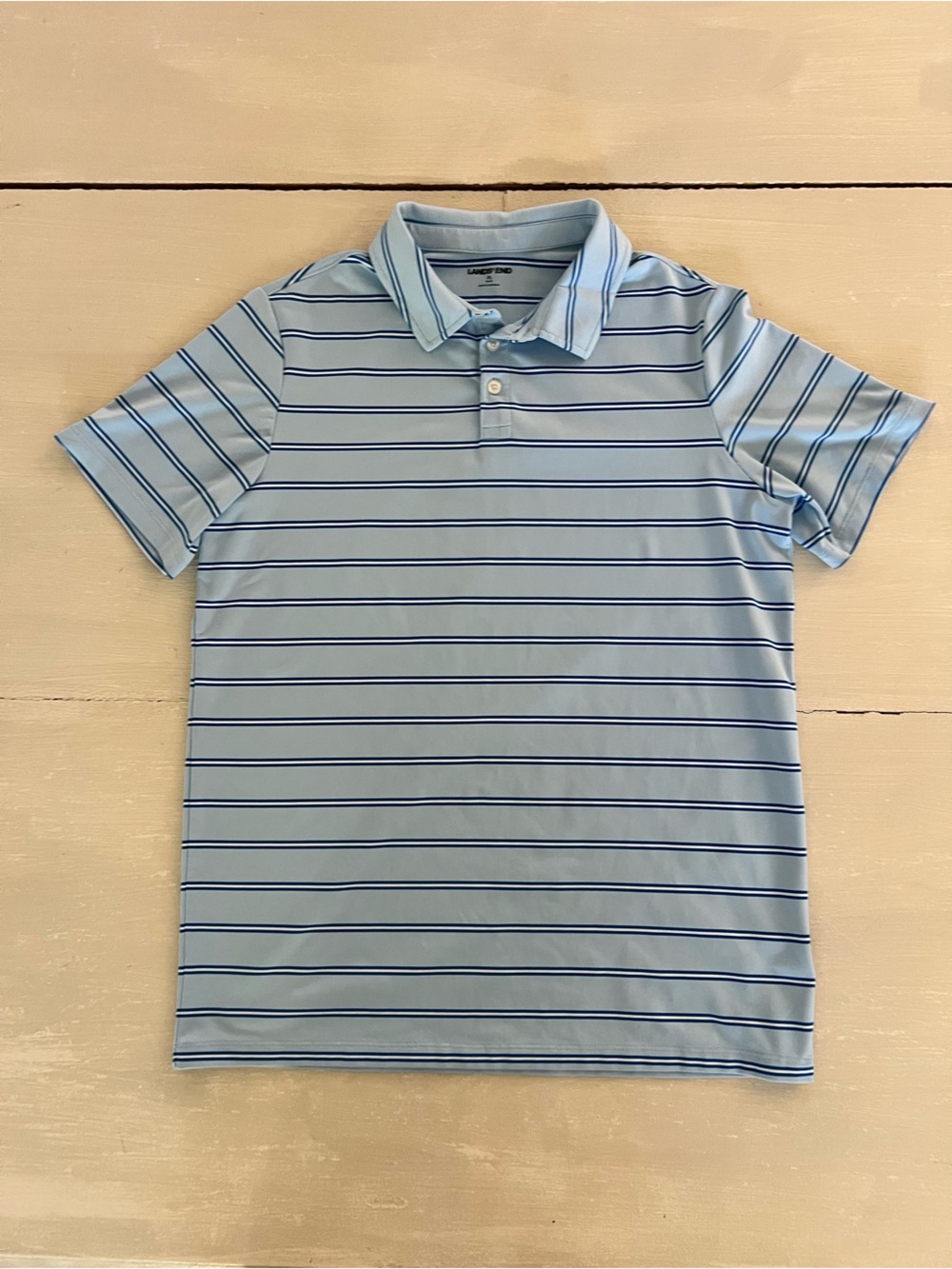 Landsā End Boys Polo Shirt Striped Blue Short Sleeve XL 18-20